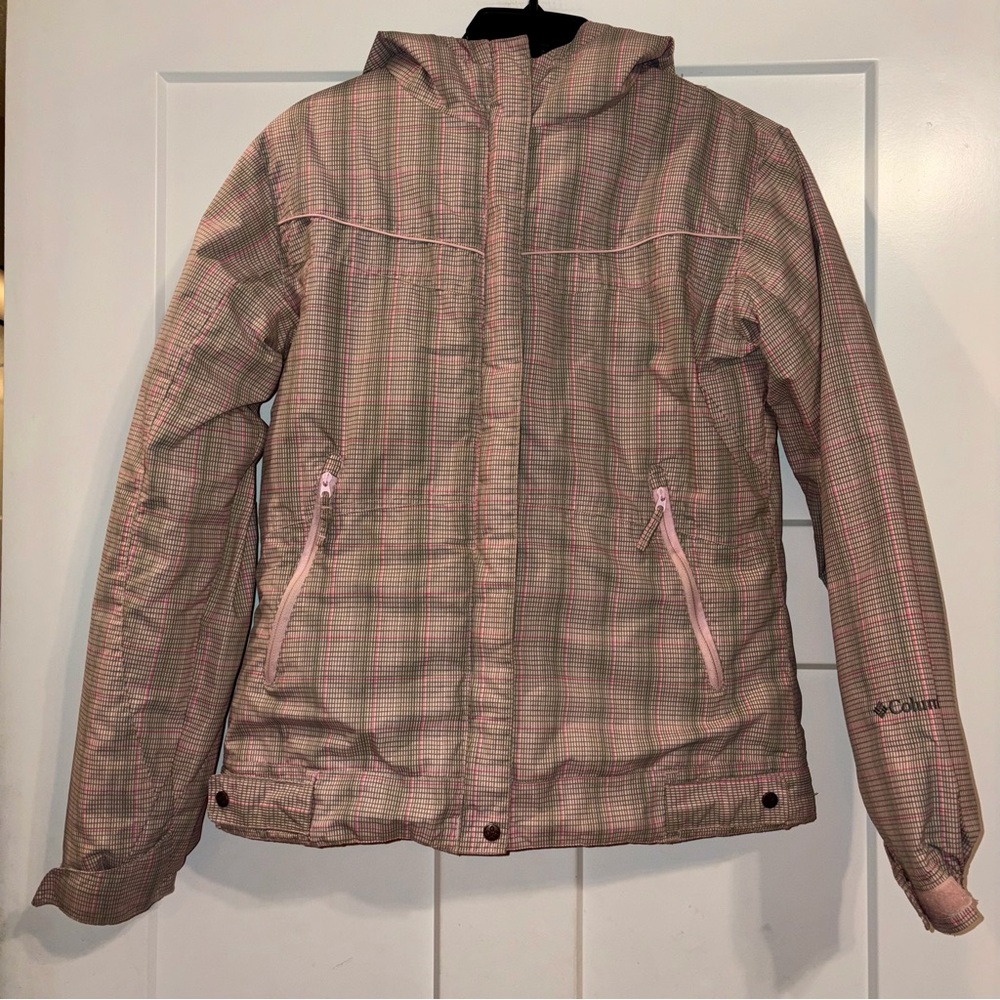 Columbia Girls Ski Coat pink & green plaid Sz 18/20